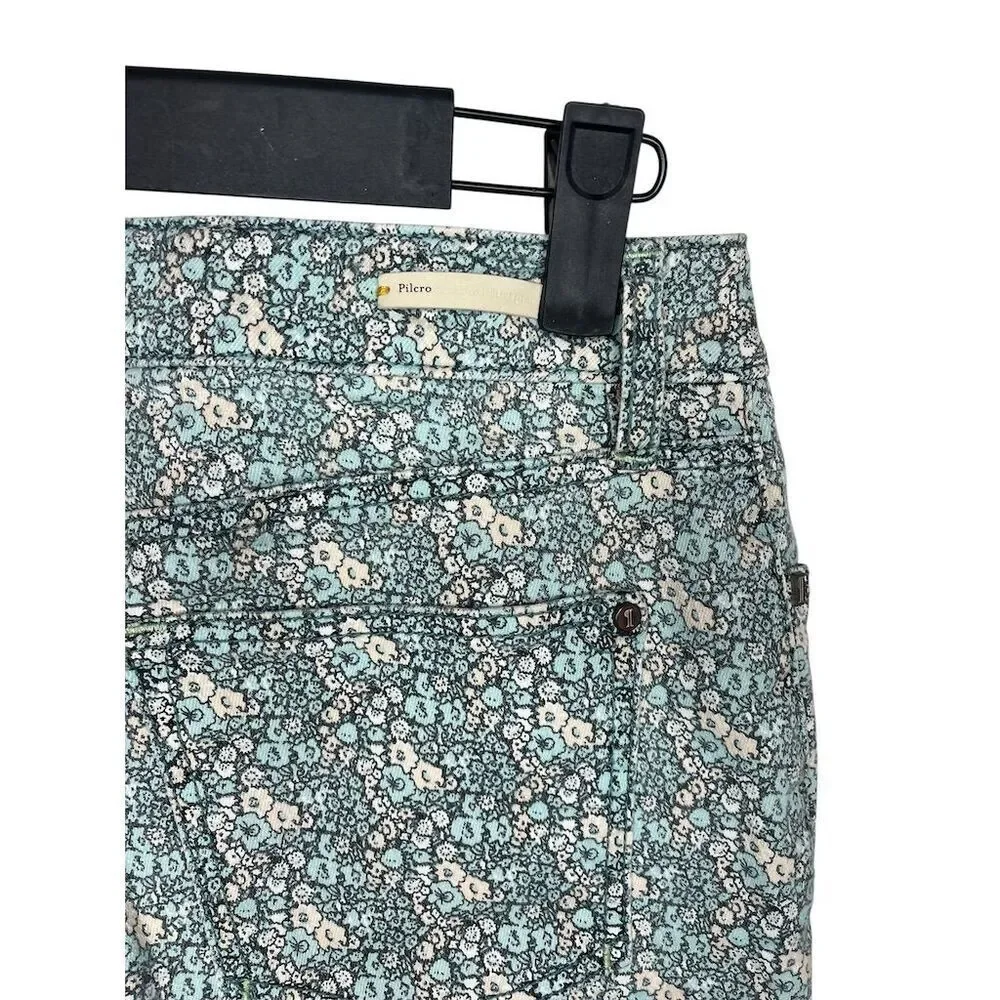 PILCRO & THE LETTER PRESS X ANTHROPOLOGIE BLUE‎ FLORAL PRINT CROPPED JEANS